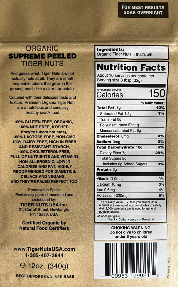 Supreme Peeled Tiger Nuts in 12 oz bag Cheap