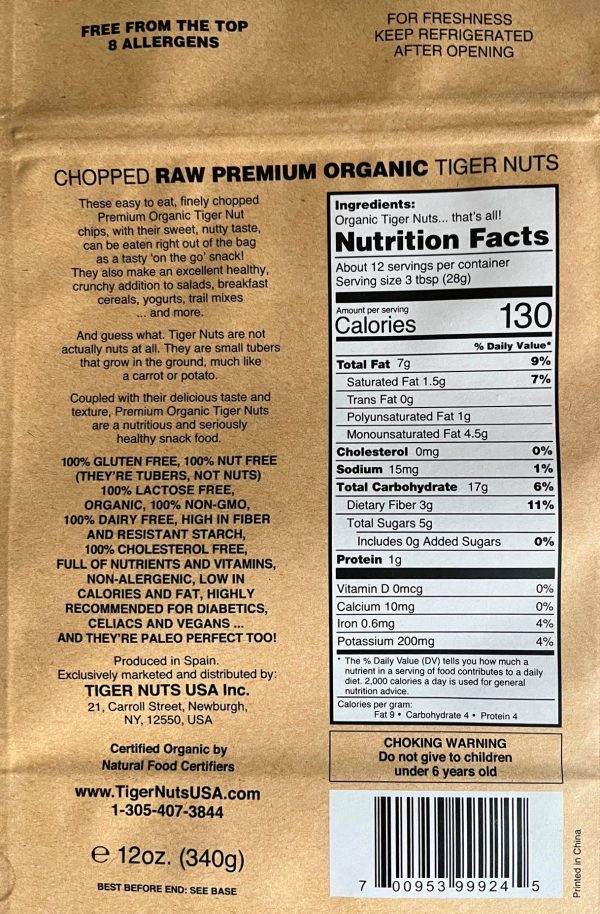 Chopped Tiger Nuts in 12 oz bag Discount