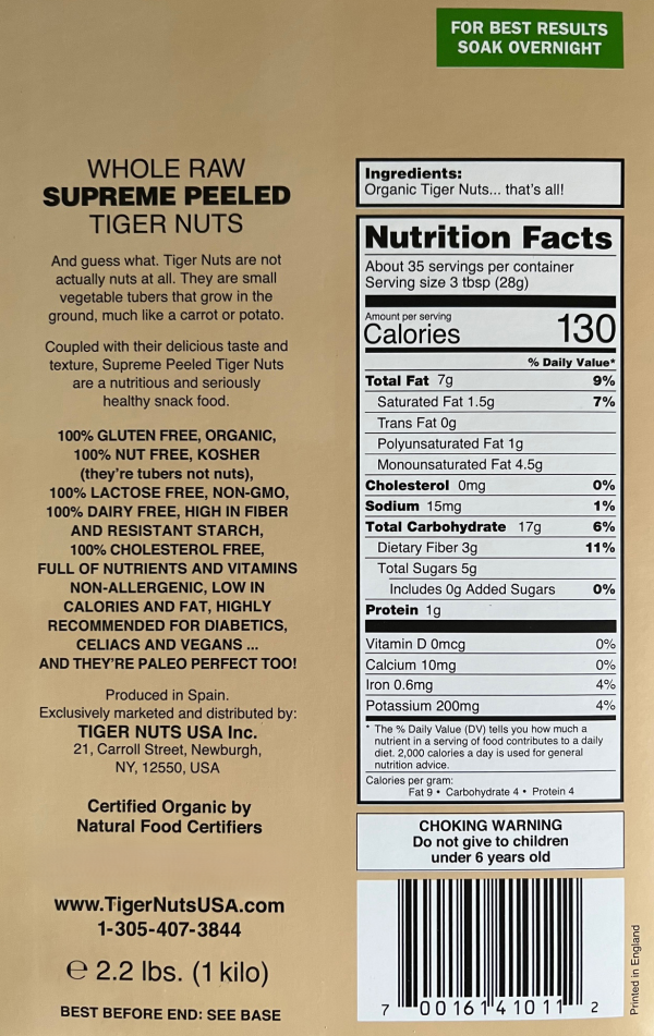 Supreme Peeled Tiger Nuts in 1 Kilo box (2.2 lbs.) Cheap